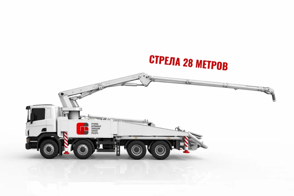 Автобетононасос со стрелой 28 м для подачи бетона на объект в Жуковском